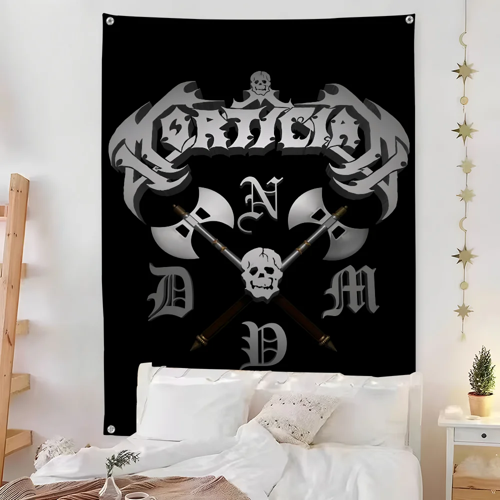 Black Metal Band Logo Wall Tapestry Heavy Rock Gothic Art Decor Bedroom Enhance spatial aesthetics without flagpole Quick Setup