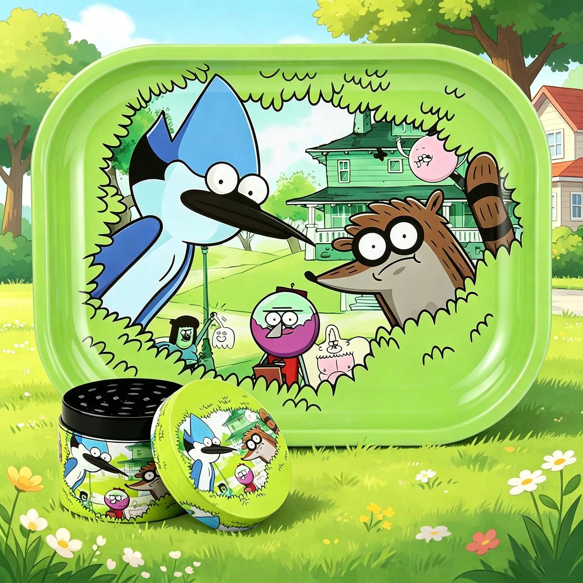 1/2 Pieces Cartoon Bird and Raccoon Metal Rolling Tray and Herb Grinder