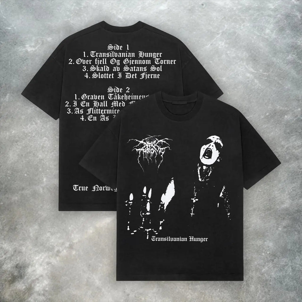 Darkthrone Transylvanian Hunger Tee Y2K Black Metal Band Oversized Summer Men's and Women's Loose and Breathable T-shirt Top