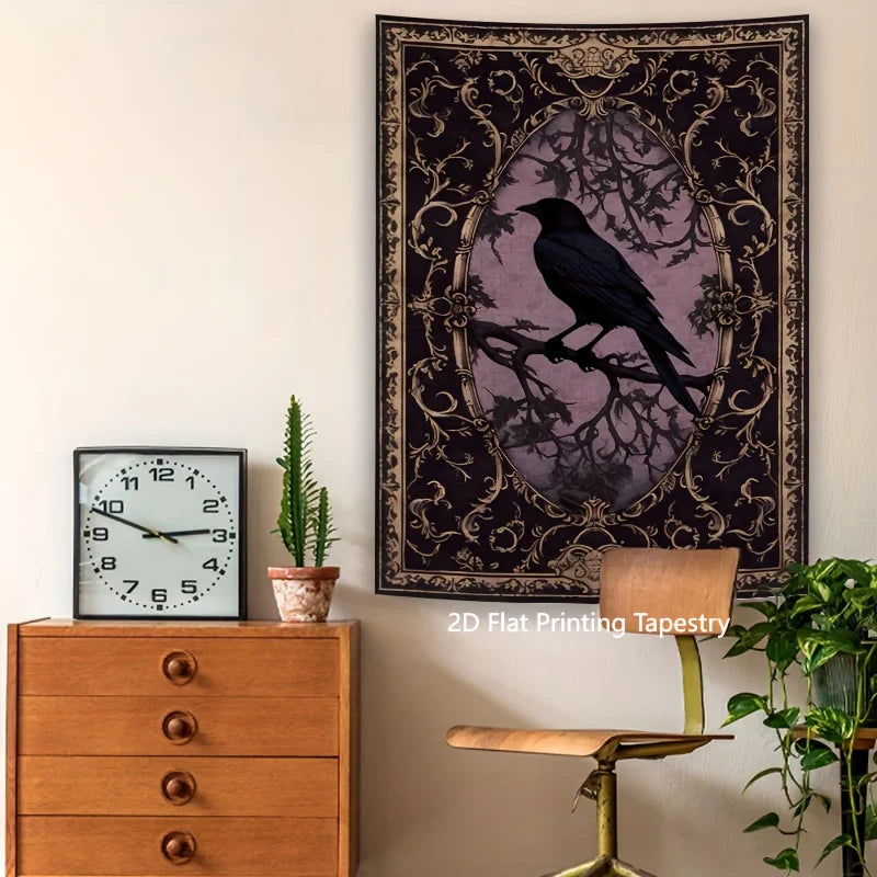 VIKAMA Gothic Crow Tapestry Retro Dark Print, Edgy Bedroom & Studio Background Decoratrion Tapestry
