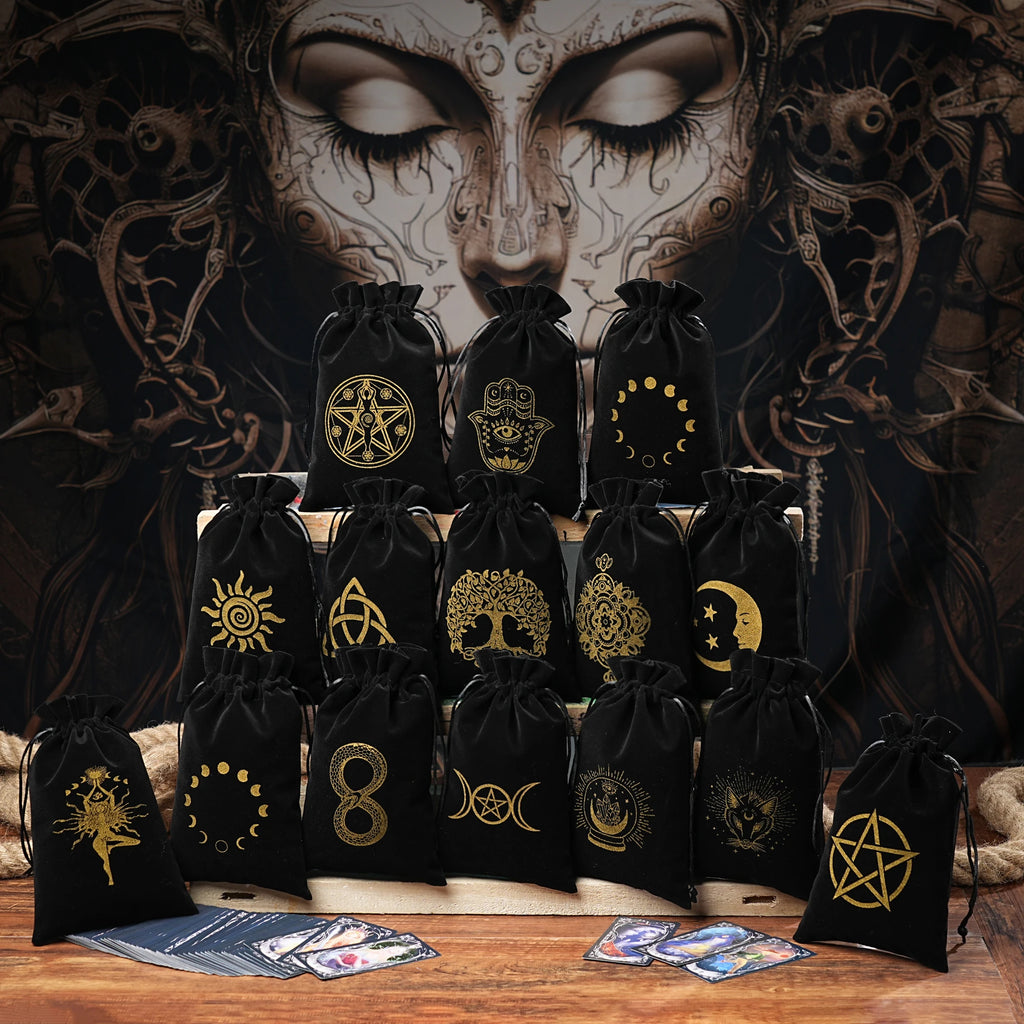 15/1pcs 14x22cm Black Velvet Moon Phase Tarots Cards Storage Bag Jewelry Pouch Travel Cosmetic Gift Bag Hand bag Coin Dice bag