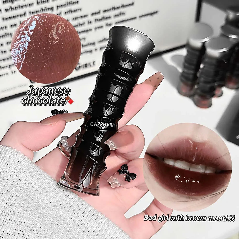 Punk Dark Red Lip Gloss Mirror Shine Silky Moisturizing Texture Lip Glaze Non-Sticky Chocolate Red Cherry Watery Glossy Lip Tint