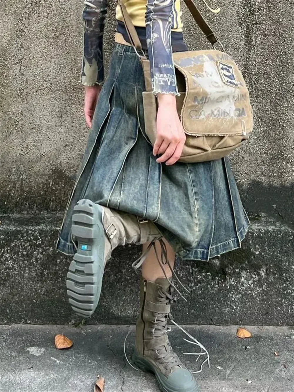 American Style Gothic Denim Skirts Women Streetwear Y2k High Waisted Vintage A- Line Middle Long Dress Trendy Fashionable Skirts