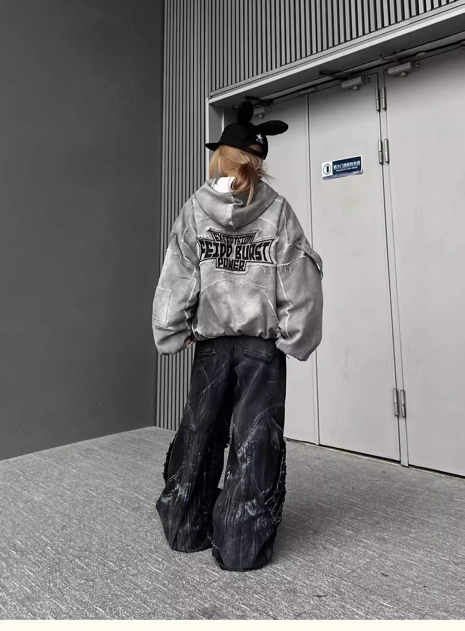 Vintage Patchwork Distressed Jeans Hip Hop Loose Wide Leg Cargo Pants Women's Washed Distressed Denim Trousers