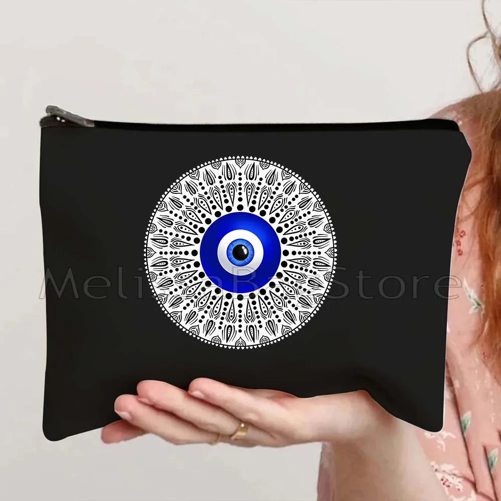 Nazar Good Luck CRETE GREECE Mati Blue Evil Eye Charm Amulet Love Heart Amulet Mandala Cosmetic Makeup Toilet Bags Case Pouch