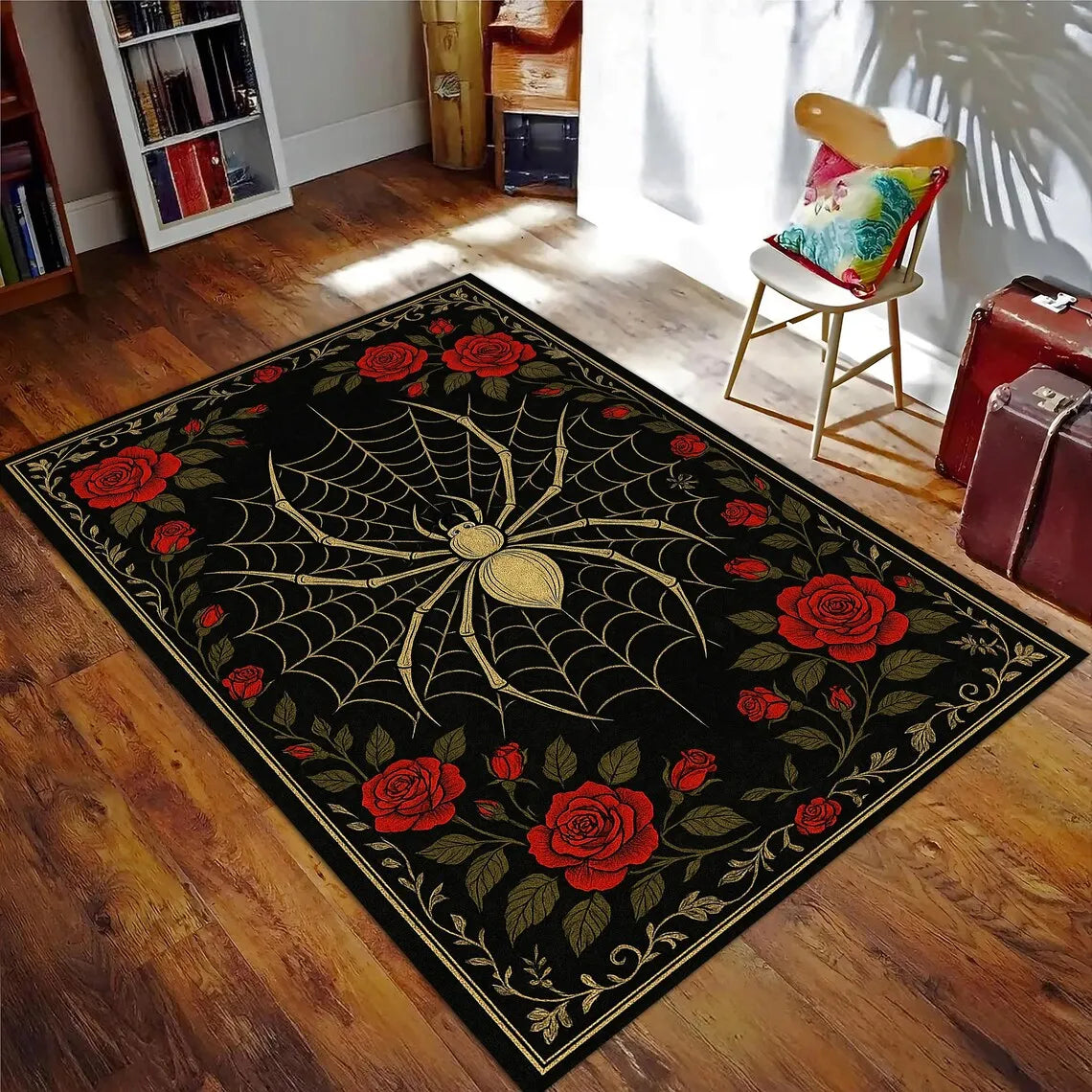 Gothic Spinnennetz Carpet - Gothic Witchy Halloween Room Decor Schwarz Roter Bereich Rug Living Room Bedroom Decor Rug Washable