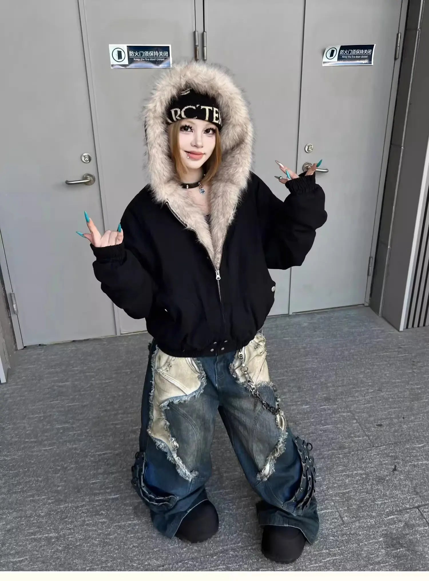 Vintage Patchwork Distressed Jeans Hip Hop Loose Wide Leg Cargo Pants Women's Washed Distressed Denim Trousers