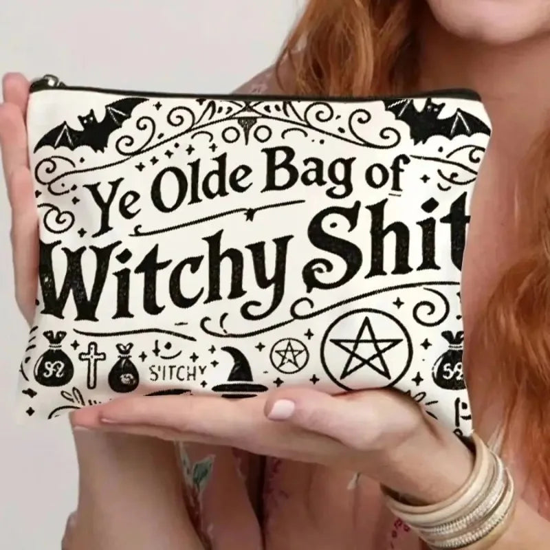 Mystical Witchy Makeup Bag Bohemian Mushroom Zipper Cosmetic Pouch Witch-Themed Printt Moon & StarsTravel Bag Halloween Gift