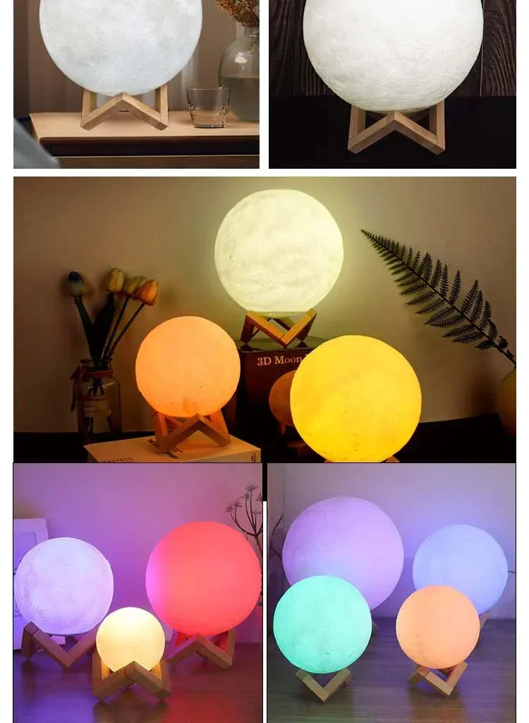 3D Printed Moon Lamp LED 16 Colors Rechargeable Night Light Touch The Moon Children's Night Light Home Decor Birthday Gifts