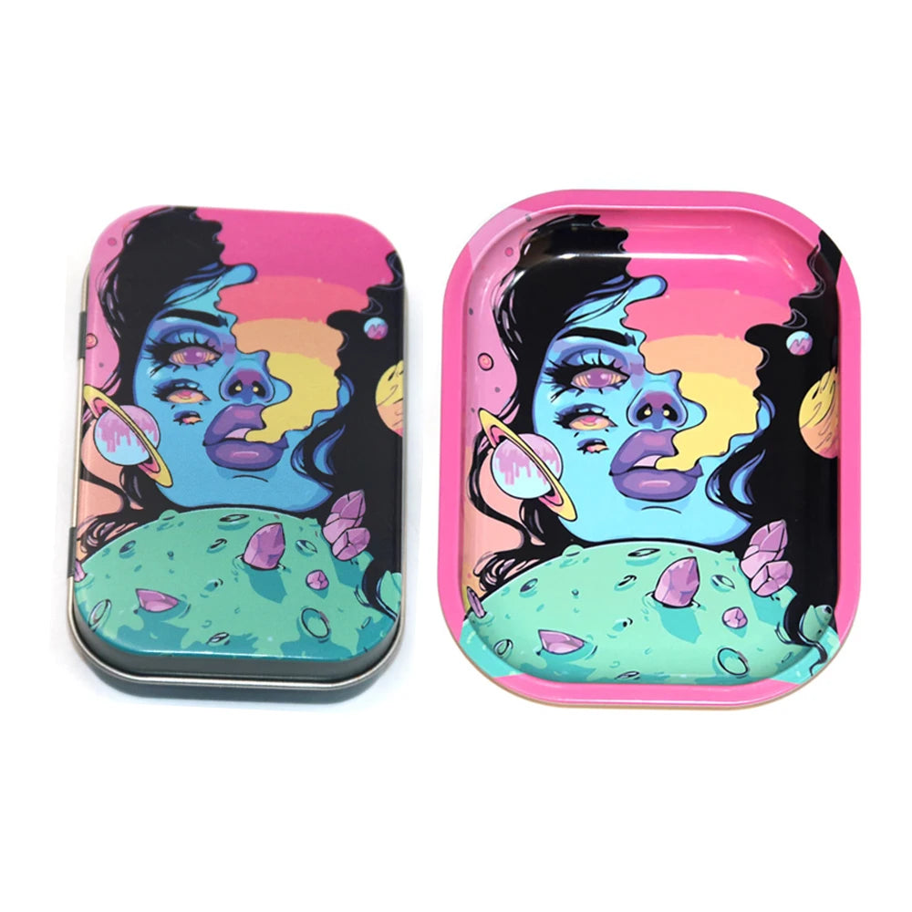 18*14cm Metal Rolling Storage Tray with  TinPlate Storage Box Tobacco Cigarettes Cases Holder Smoking Accessories