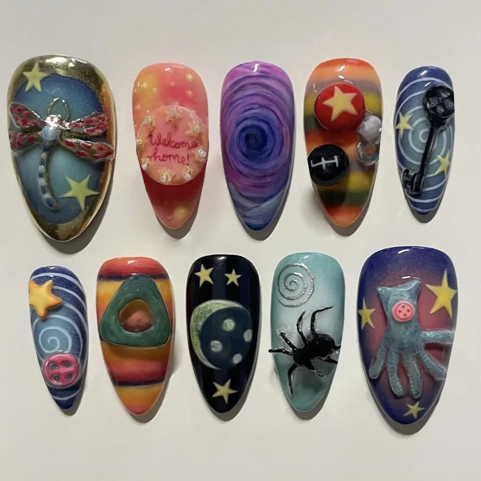 24pcs Vintage Country Style False Nails Cute Cartoon Little Lamb Rabbit Rose Printed Press On Nails Wave Point Bows Fake Nail