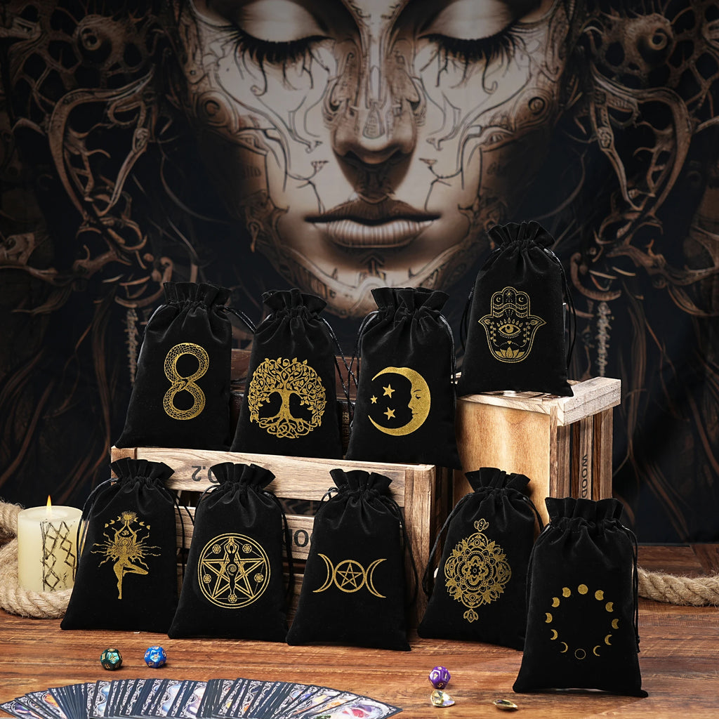 15/1pcs 14x22cm Black Velvet Moon Phase Tarots Cards Storage Bag Jewelry Pouch Travel Cosmetic Gift Bag Hand bag Coin Dice bag