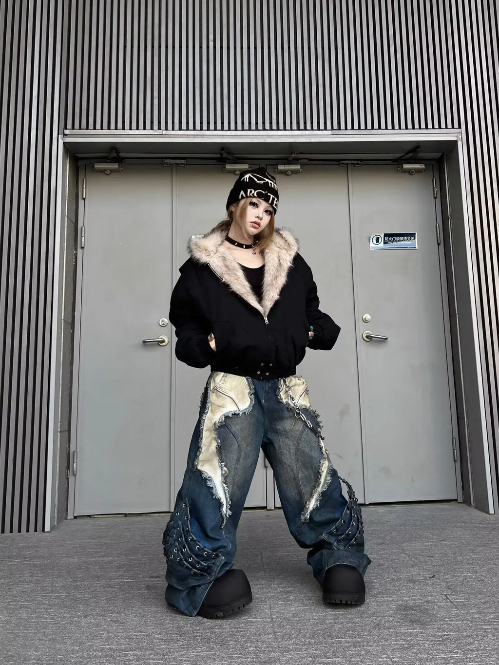 Vintage Patchwork Distressed Jeans Hip Hop Loose Wide Leg Cargo Pants Women's Washed Distressed Denim Trousers