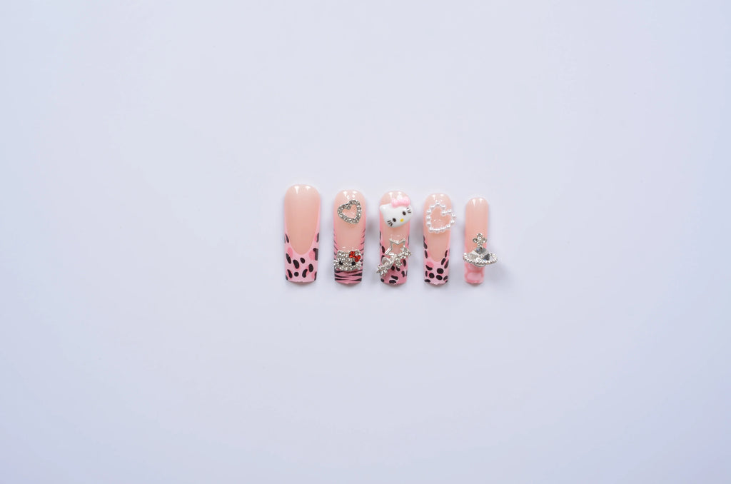 24 pieces of long square armor leopard pattern Sanrio Hello Kitty drill silver stars drill love drill white gem drill wear armor