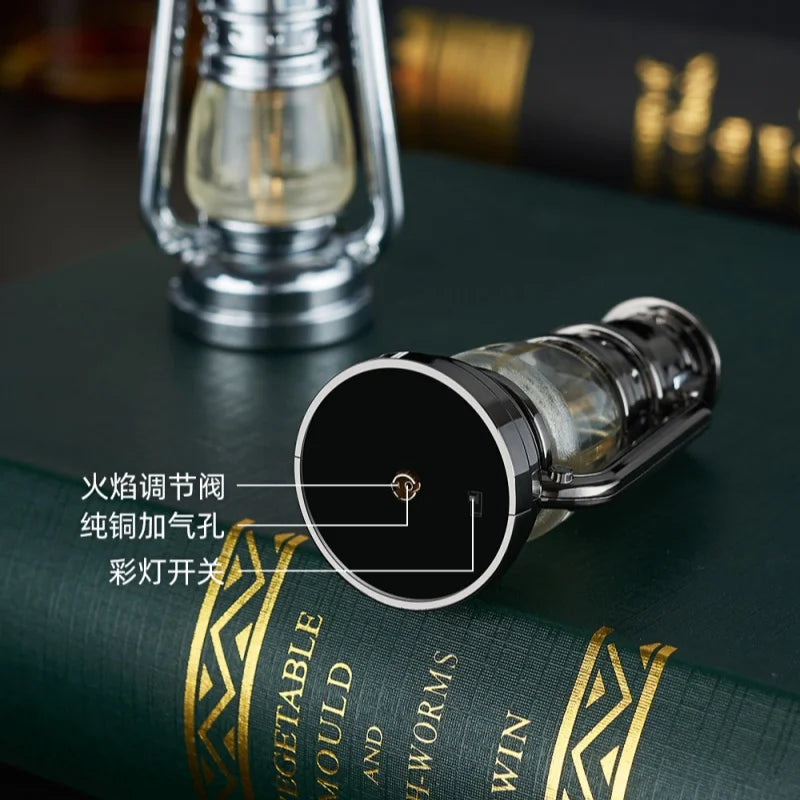 Novel creative metal LED Light Lighter butane gas lighters vintage fashionable lighter premium smoking accessories cool gift