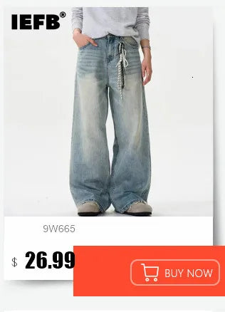 IEFB Vintage Men's Baggy Denim Trousers 2023 New Streetwear Wide Leg  Loose Denim Pants Fashion Distressed Straight Pants 9C1519