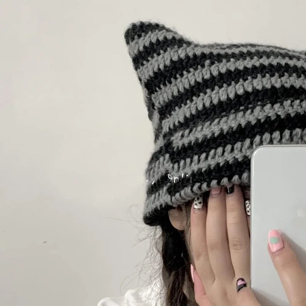 Crochet Hats for Women Cat Beanie Vintage Beanies Women Fox Hat Grunge Accessories Slouchy Beanies for Women