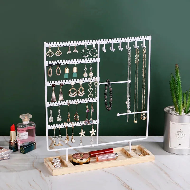 5-in-1 Detachable Jewelry Stand - Wooden Display Organizer for Earrings, Necklaces, Rings, Bracelets & Watches