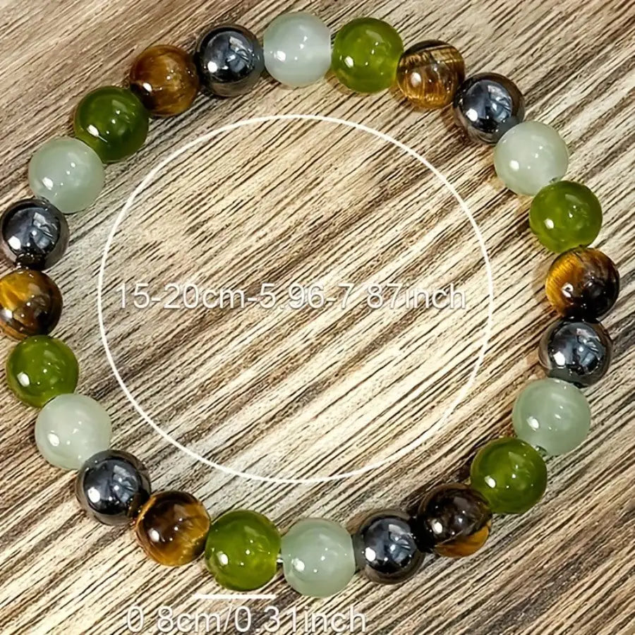 1PC Money & Prosperity Crystal Beaded Bracelet Green Tiger Eye Stone Bangle Lucky Wealth Charm Daily Gift Jewelry ﻿