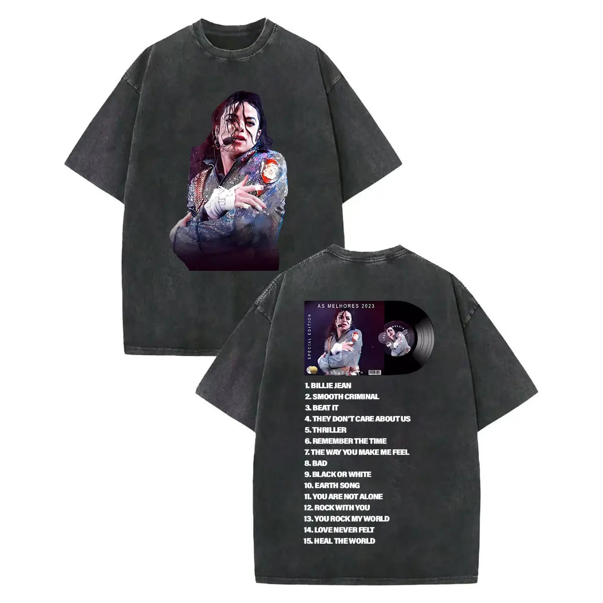 Vintage Washed Michael Jackson Album Poster Graphic T Shirt Men Women Clothing Rock Fashion T-shirt Summer Casual Loose T-shirts