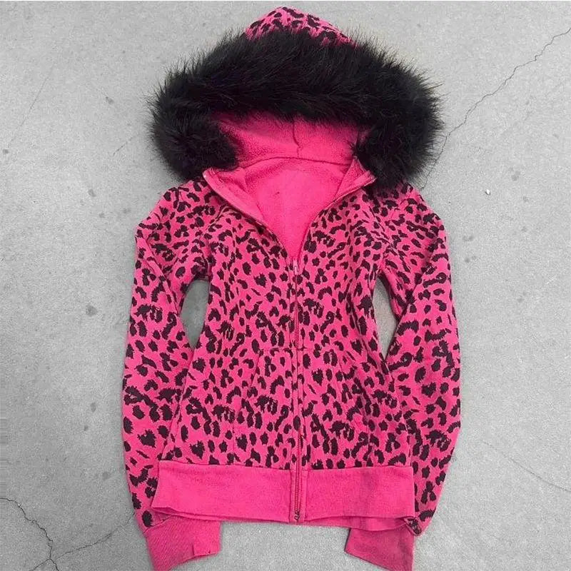 Y2K Spicy girl style plush hooded short zipper sweatshirt Studded white cropped Zip Hoodies personality Sweet Cool Zipper coat