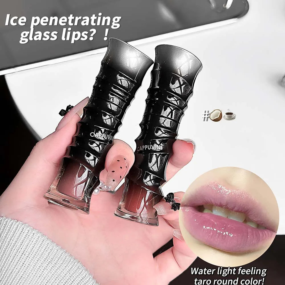 Punk Dark Red Lip Gloss Mirror Shine Silky Moisturizing Texture Lip Glaze Non-Sticky Chocolate Red Cherry Watery Glossy Lip Tint