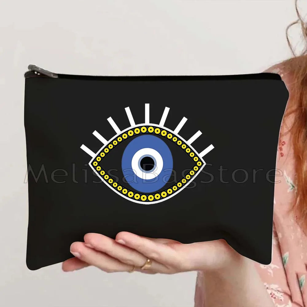 Nazar Good Luck CRETE GREECE Mati Blue Evil Eye Charm Amulet Love Heart Amulet Mandala Cosmetic Makeup Toilet Bags Case Pouch