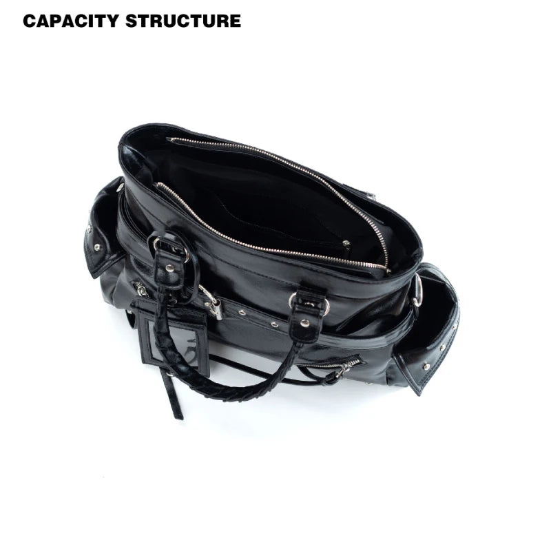 New Fashion Rivet Motorcycle Bag Casual Ladies Versatile Texture Handbag Fashionable Commuting Versatile Shoulder Messenger Bag