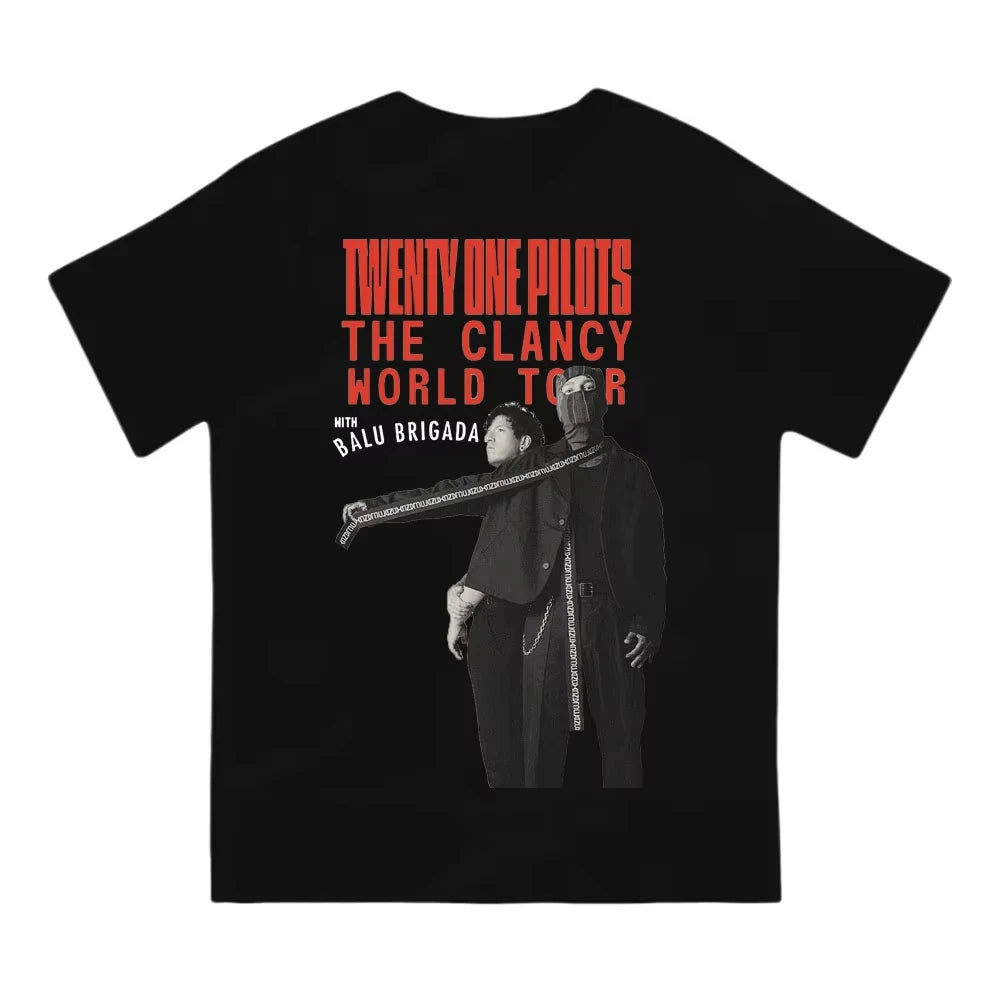 Twenty One Pilots Band World Tour Back T-shirt Women Men Short Sleeve Oversized Rapper Hip Hop Punk Street Harajuku Unisex Tees