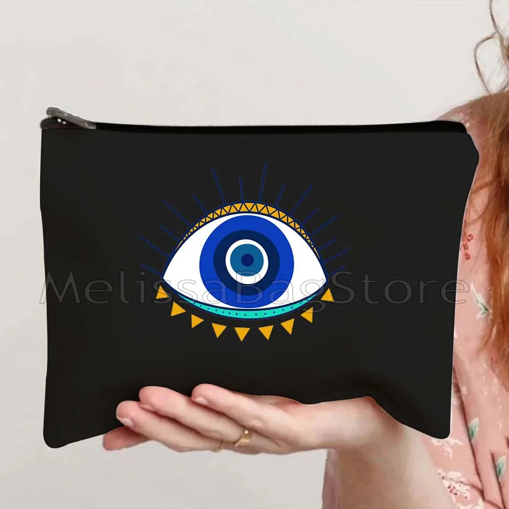 Nazar Good Luck CRETE GREECE Mati Blue Evil Eye Charm Amulet Love Heart Amulet Mandala Cosmetic Makeup Toilet Bags Case Pouch