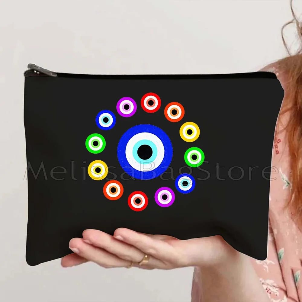 Nazar Good Luck CRETE GREECE Mati Blue Evil Eye Charm Amulet Love Heart Amulet Mandala Cosmetic Makeup Toilet Bags Case Pouch