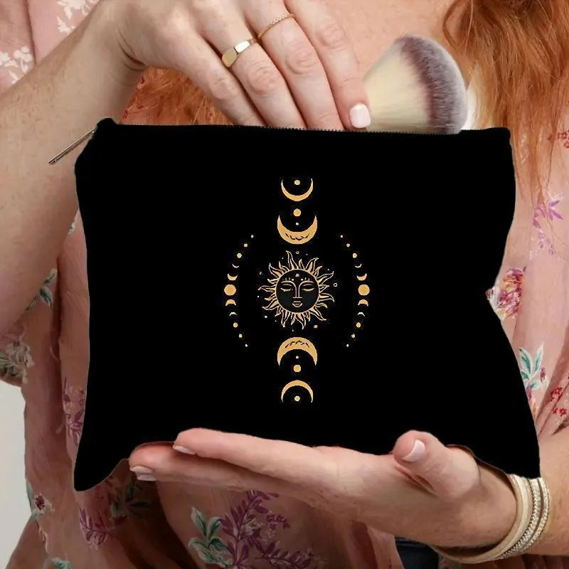 Gothic Moth Witchy Vibes Celestial Makeup Bag Durable Not Fade Zipper Pouch Lightweight Floral Sun and Moon Cosmetic Travel Bag