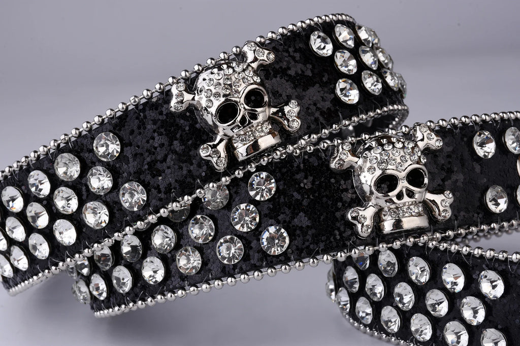 Rhinestone SkullBelt Western Cowgirl Belts For Women Girls Studded PU Leather Country Belt