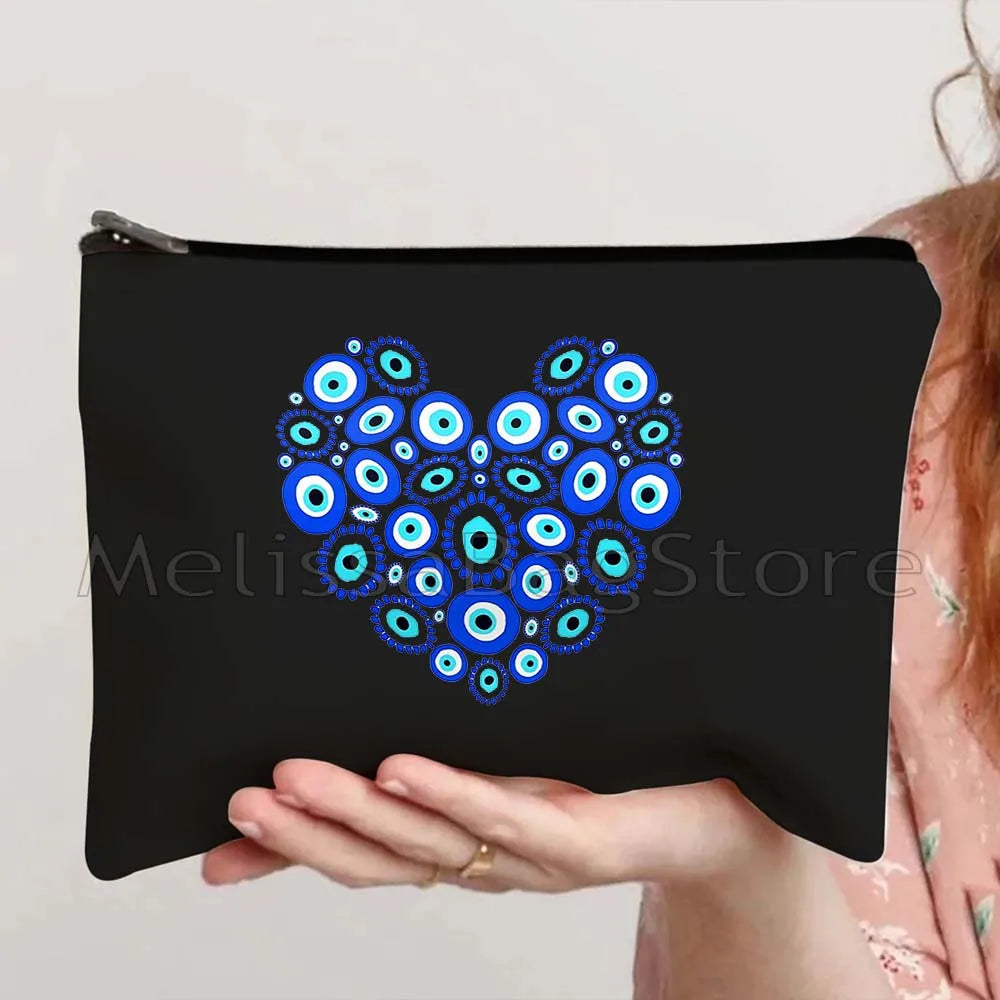 Nazar Good Luck CRETE GREECE Mati Blue Evil Eye Charm Amulet Love Heart Amulet Mandala Cosmetic Makeup Toilet Bags Case Pouch
