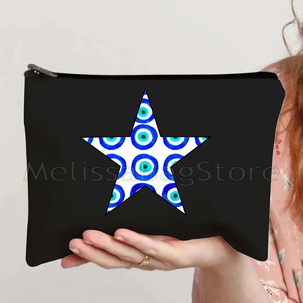 Nazar Good Luck CRETE GREECE Mati Blue Evil Eye Charm Amulet Love Heart Amulet Mandala Cosmetic Makeup Toilet Bags Case Pouch