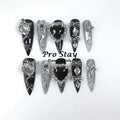 10pcs Dark black Y2k Hot Girl Handmade Press On Nails Sweet Cool  With Diamond Metal Decoration Wearable Artificial False Nail