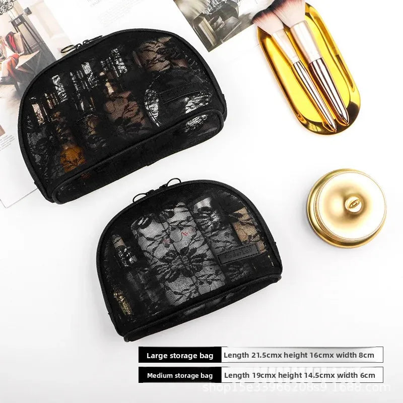 Portable Transparent Lace Makeup Bag Medium Size Storage Bag for Toiletries Japanese Style Nylon Material from Mainland China