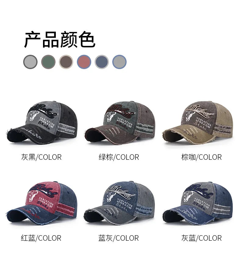 Four Seasons  Baseball Cap Casual Wash Embroidered Cap Curved Brim Bowler Sun Hat Vintage distressed