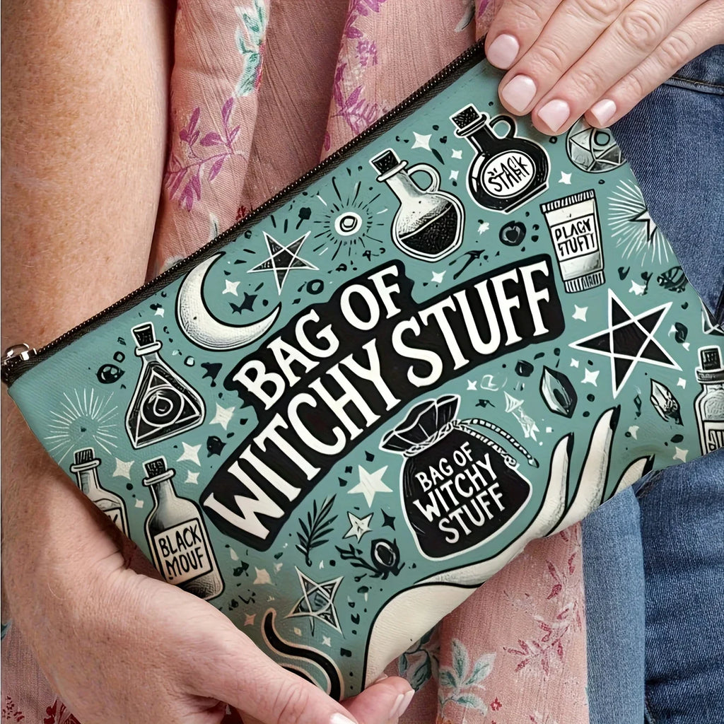 Mystical Witchy Makeup Bag Bohemian Mushroom Zipper Cosmetic Pouch Witch-Themed Printt Moon & StarsTravel Bag Halloween Gift