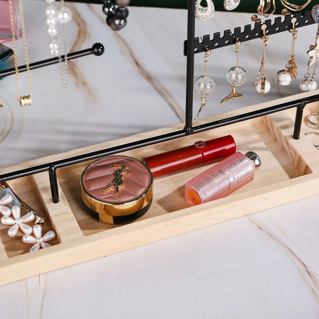 5-in-1 Detachable Jewelry Stand - Wooden Display Organizer for Earrings, Necklaces, Rings, Bracelets & Watches