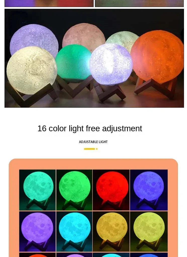 3D Printed Moon Lamp LED 16 Colors Rechargeable Night Light Touch The Moon Children's Night Light Home Decor Birthday Gifts