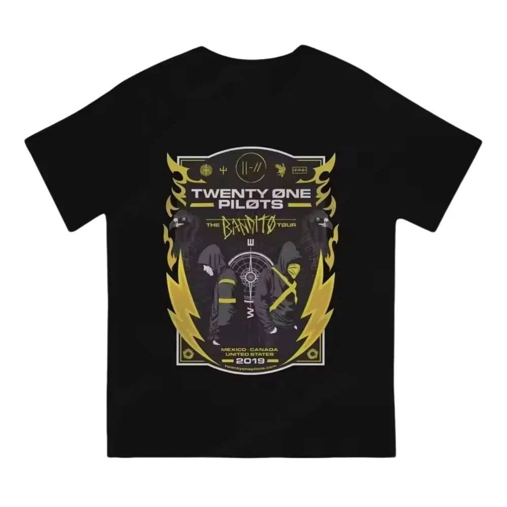 Twenty One Pilots Band World Tour Back T-shirt Women Men Short Sleeve Oversized Rapper Hip Hop Punk Street Harajuku Unisex Tees