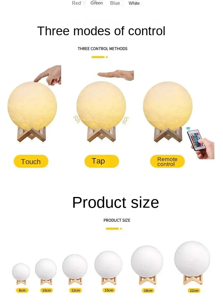 3D Printed Moon Lamp LED 16 Colors Rechargeable Night Light Touch The Moon Children's Night Light Home Decor Birthday Gifts