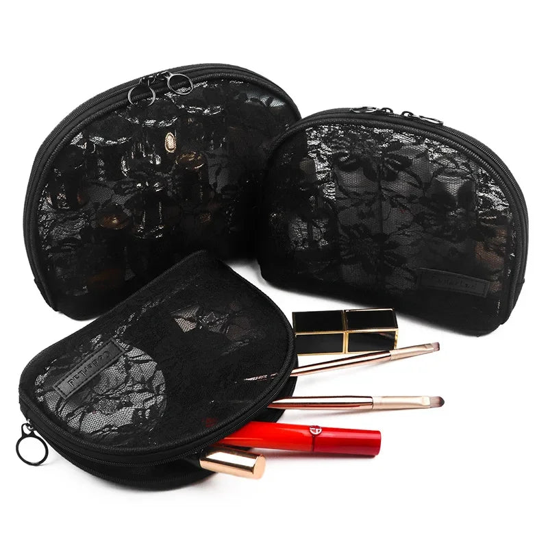 Portable Transparent Lace Makeup Bag Medium Size Storage Bag for Toiletries Japanese Style Nylon Material from Mainland China