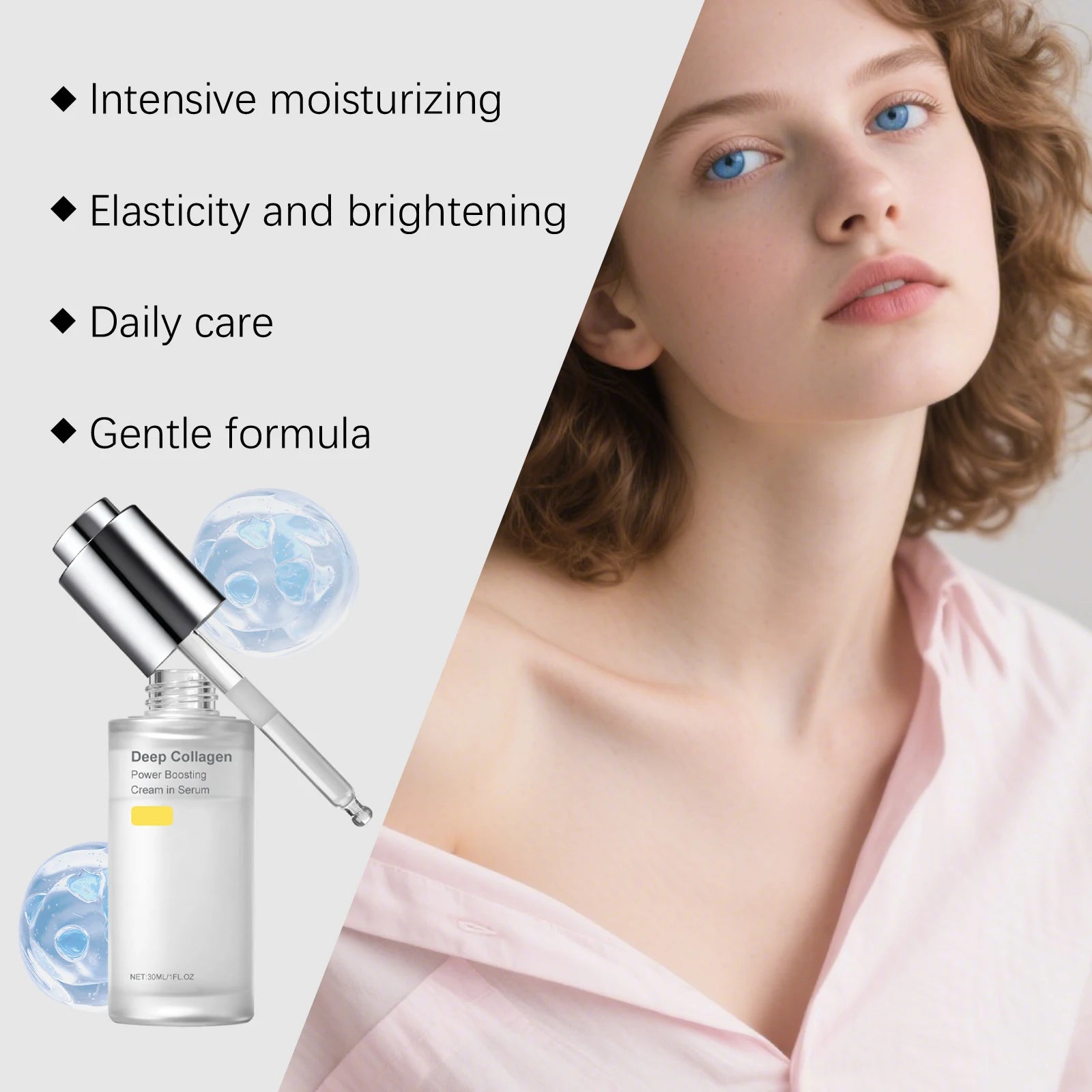 Deep Collagen Power Boosting Cream Serum Korean Glass Skin Care Moisturizing Hydrating Elasticity Repair Facial Ampoule 30ml