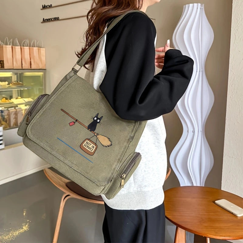 Casual Women's Men's Crossbody Bag Cat Print Canvas Shoulder Bag Large Capacity Laptop Messenger Bag