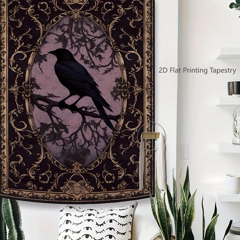 VIKAMA Gothic Crow Tapestry Retro Dark Print, Edgy Bedroom & Studio Background Decoratrion Tapestry