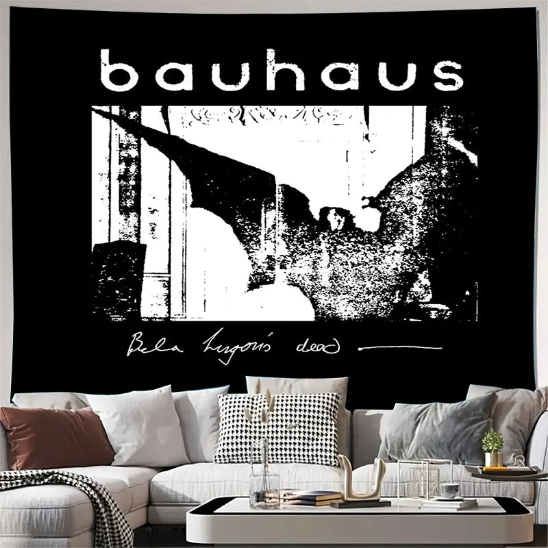 Vintage Bauhaus Tapestry Wall Hanging Gothic Dark Academia Decor Aesthetic Room Divider Home Textile Art