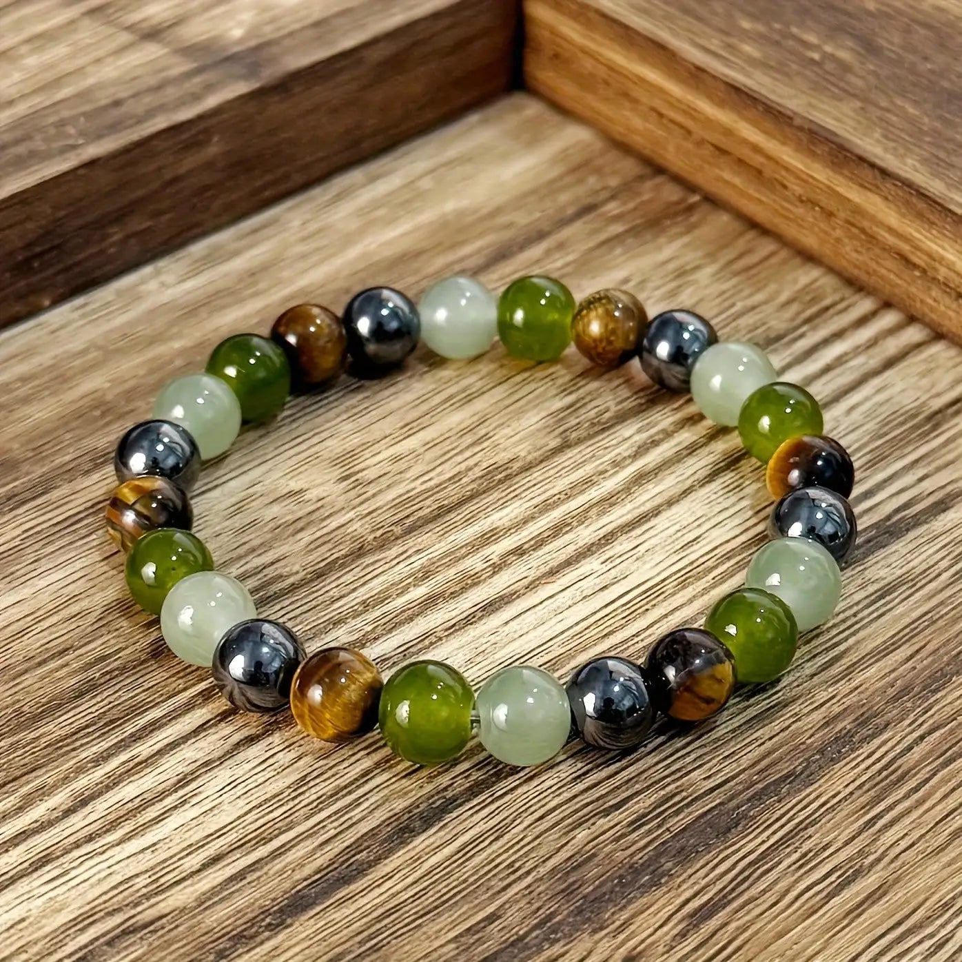 1PC Money & Prosperity Crystal Beaded Bracelet Green Tiger Eye Stone Bangle Lucky Wealth Charm Daily Gift Jewelry ﻿