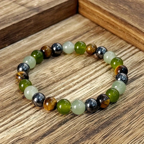 1PC Money & Prosperity Crystal Beaded Bracelet Green Tiger Eye Stone Bangle Lucky Wealth Charm Daily Gift Jewelry ﻿